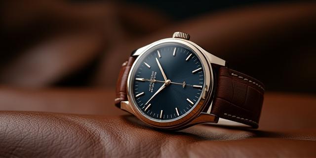 Elegant watch resting on leather surface