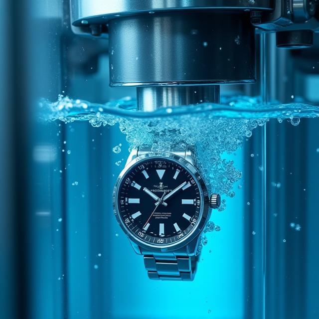 Waterproof test chamber with watch submerged